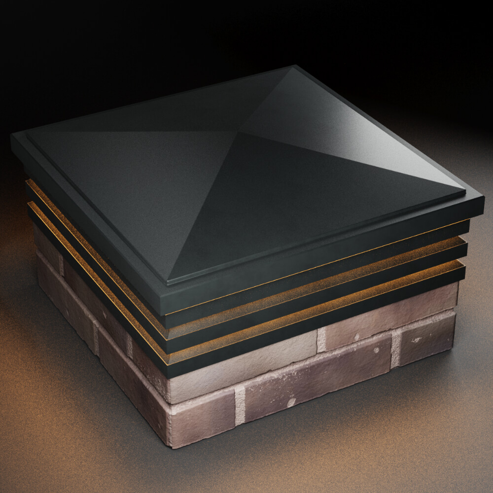 Колпак Zking Бона ХайТек Черный на столб 2х2 кирпича (513х513мм) с подсветкой в Волгодонске фото