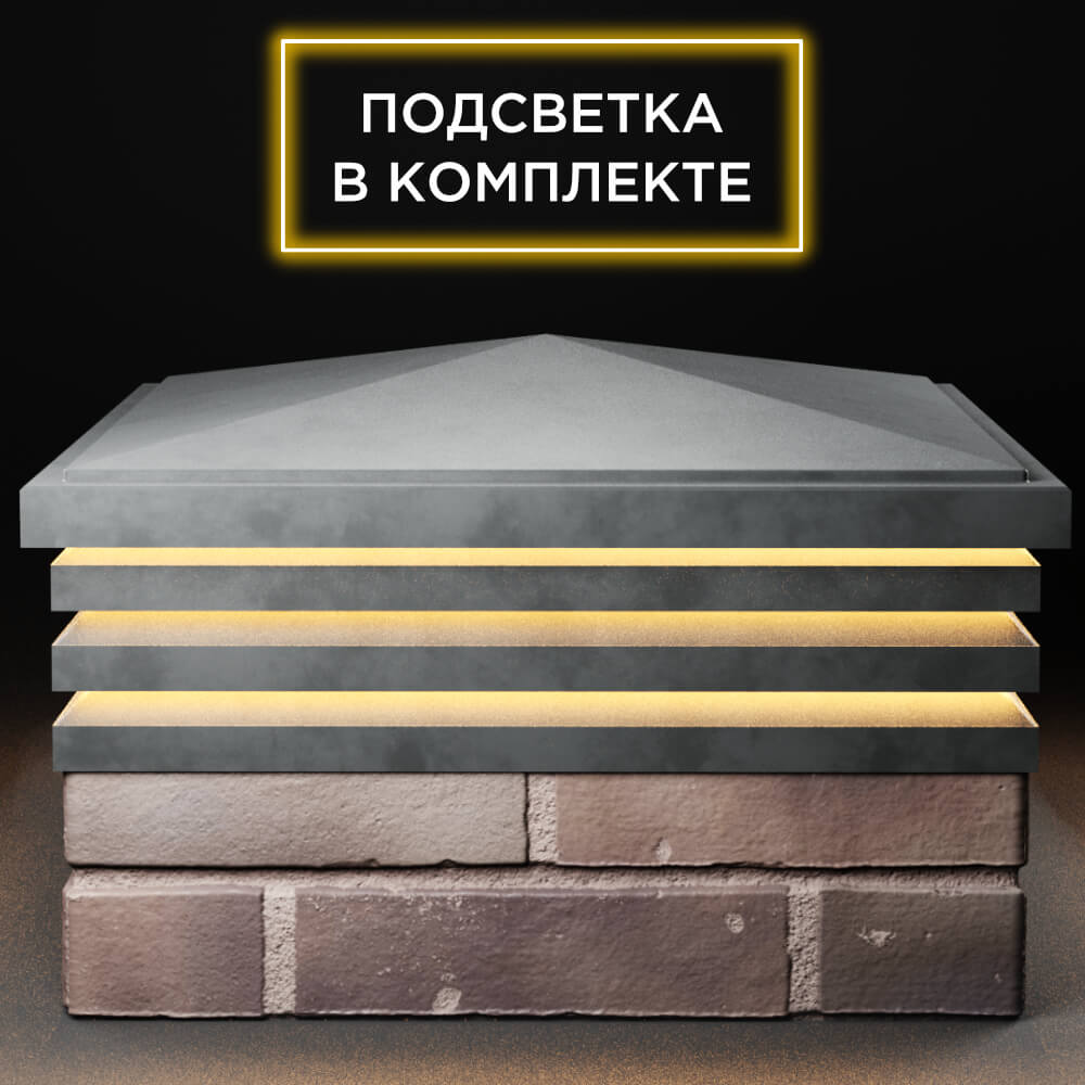 Колпак Zking Бона ХайТек Серый на столб 2х2 кирпича (513х513мм) с подсветкой Волгодонск фото