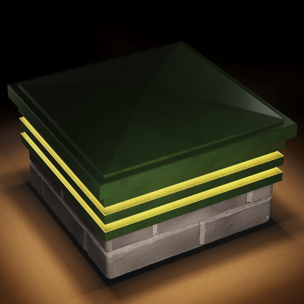 Колпак Zking Бона ХайТек Зеленый на столб 1.5х1.5 кирпича (385х385мм) с подсветкой в Волгодонске фото