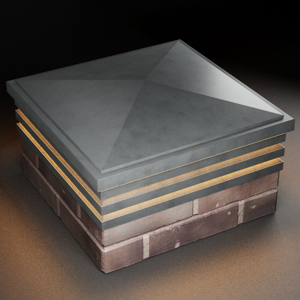 Колпак Zking Бона ХайТек Серый на столб 2х2 кирпича (513х513мм) с подсветкой в Волгодонске фото