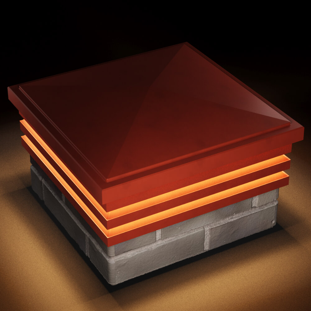 Колпак Zking Бона ХайТек Красный на столб 1.5х1.5 кирпича (385х385мм) с подсветкой в Волгодонске фото