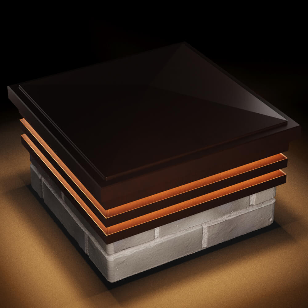 Колпак Zking Бона ХайТек Коричневый на столб 1.5х1.5 кирпича (385х385мм) с подсветкой в Волгодонске фото